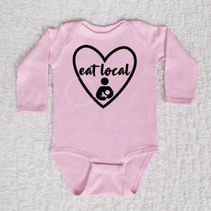 Eat Local Heart Long Sleeve Pink Bodysuit