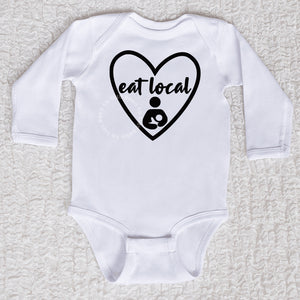 Eat Local Heart Long Sleeve White Bodysuit