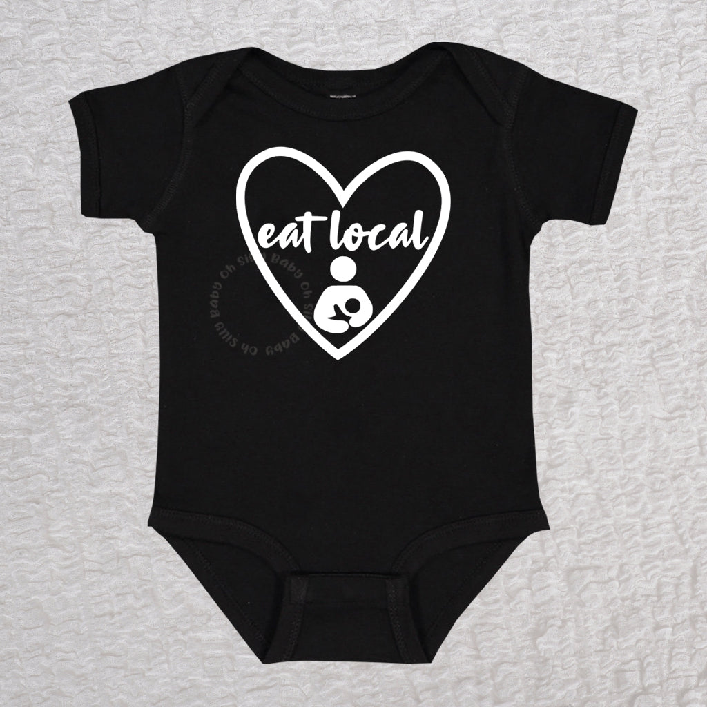 Eat Local Heart Short Sleeve Black Bodysuit