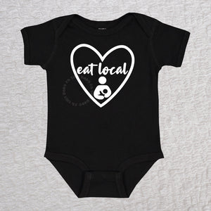 Eat Local Heart Short Sleeve Black Bodysuit