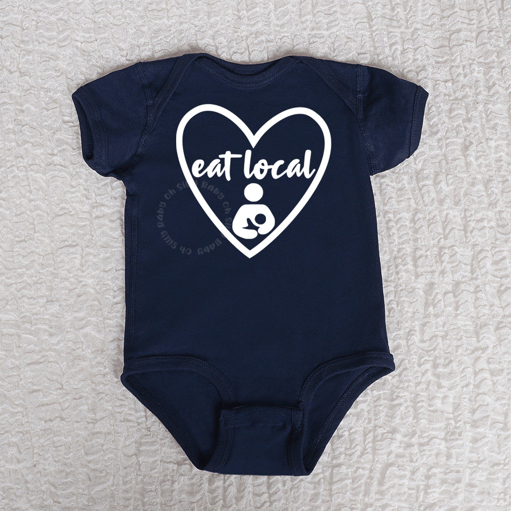 Eat Local Heart Short Sleeve Navy Bodysuit