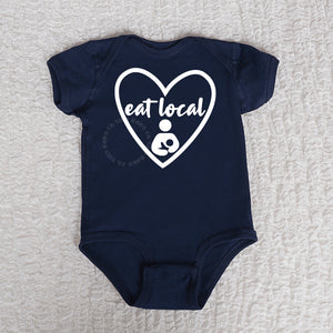 Eat Local Heart Short Sleeve Navy Bodysuit