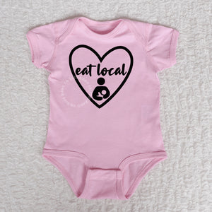 Eat Local Heart Short Sleeve Pink Bodysuit