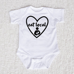 Eat Local Heart Short Sleeve White Bodysuit