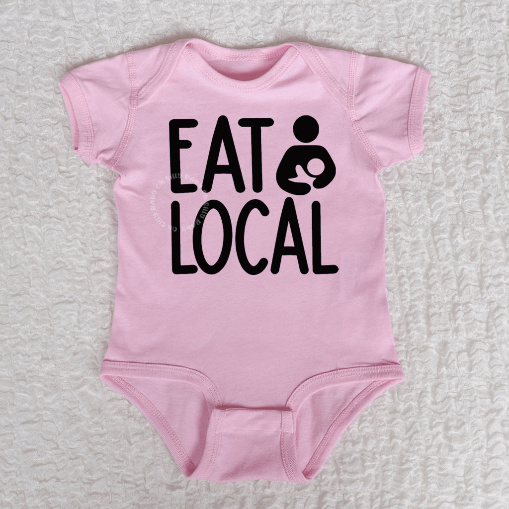 Eat Local Short Sleeve Pink Bodysuit