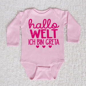 Hallo Welt Long Sleeve Pink Bodysuit