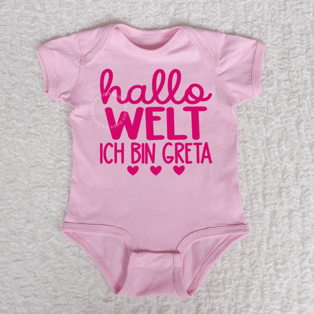 Hallo Welt Short Sleeve Pink Bodysuit