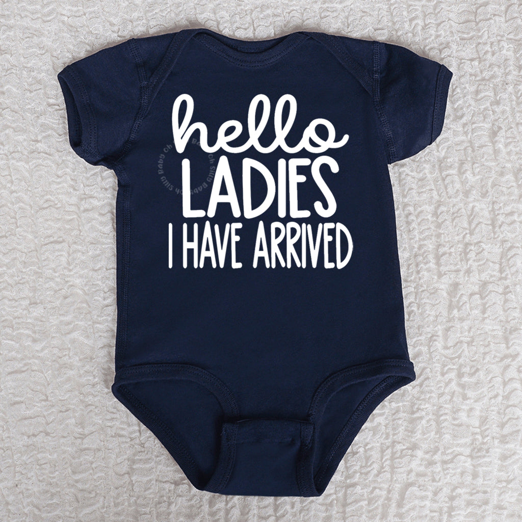 Hello Ladies I Have Arrived Short Sleeve Navy Bodysuit