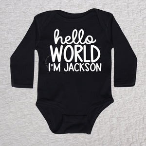 Hello World Boy Long Sleeve Black Bodysuit