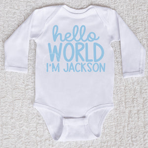 Hello World Boy Long Sleeve White Bodysuit