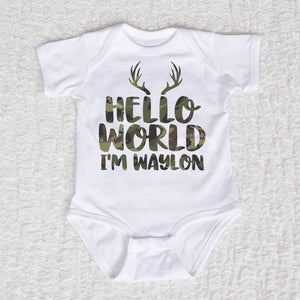 Hello World Camo Short Sleeve White Bodysuit