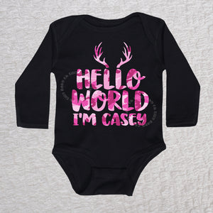 Hello World Camo Long Sleeve Black Bodysuit