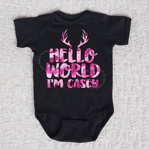 Hello  World Camo Short Sleeve Black Bodysuit