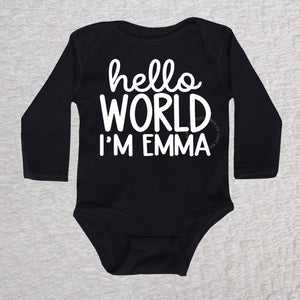 Hello World Long Sleeve Black Bodysuit