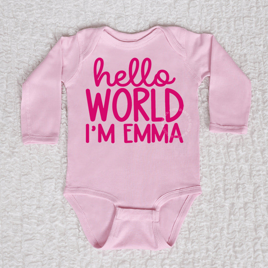 Hello World Long Sleeve Pink Bodysuit