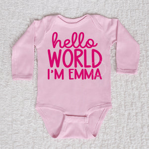 Hello World Long Sleeve Pink Bodysuit