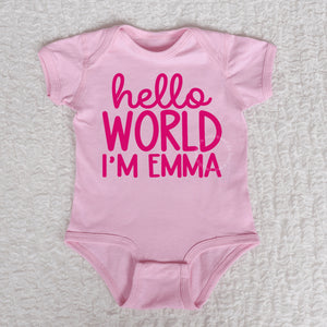 Hello World Short Sleeve Pink Bodysuit