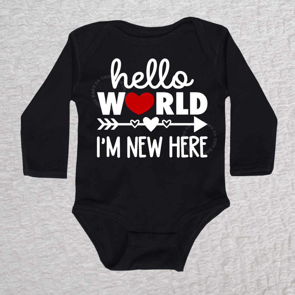 Hello World Long Sleeve Black Bodysuit