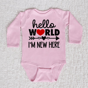 Hello World Long Sleeve Pink Bodysuit