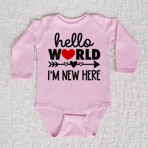 Hello World Long Sleeve Pink Bodysuit