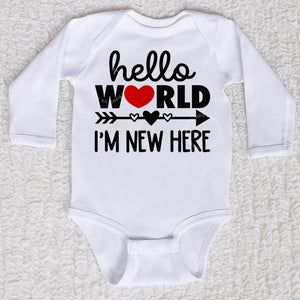 Hello World Long Sleeve White Bodysuit