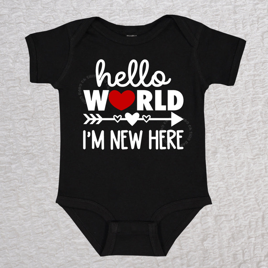 Hello World I'm New Here Bodysuit Boy or Girl Oh Silly Baby