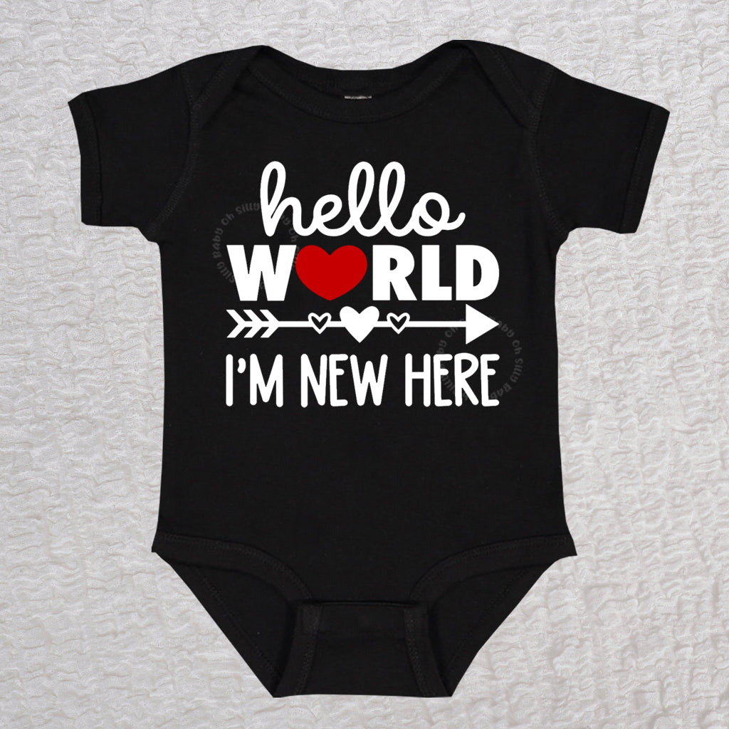 Hello World Short Sleeve Black Bodysuit