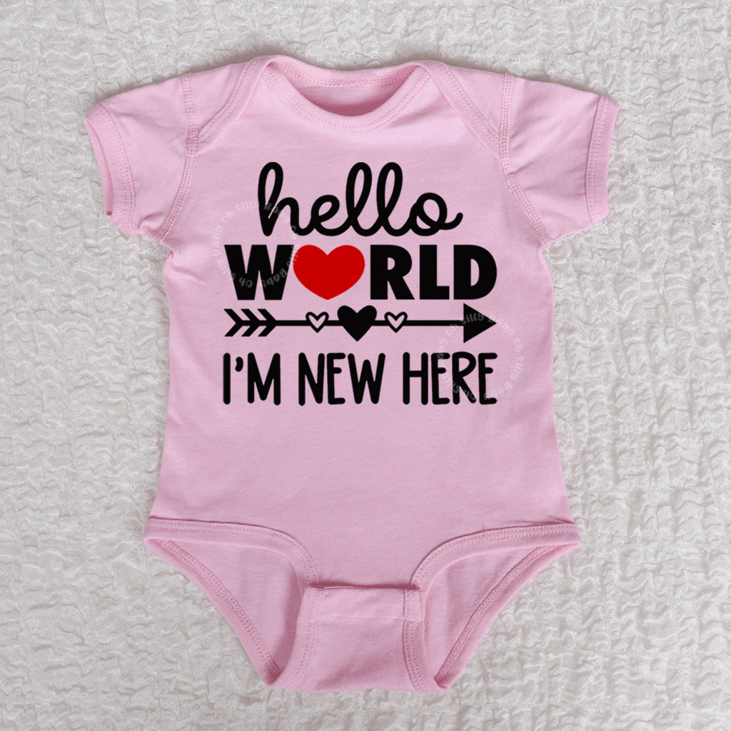 Hello World Short Sleeve Pink Bodysuit