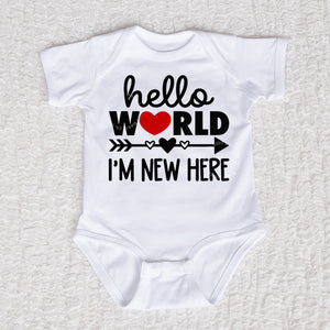 Hello World Short Sleeve White Bodysuit