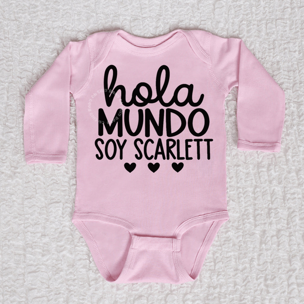 Hola Mundo Long Sleeve Pink Bodysuit