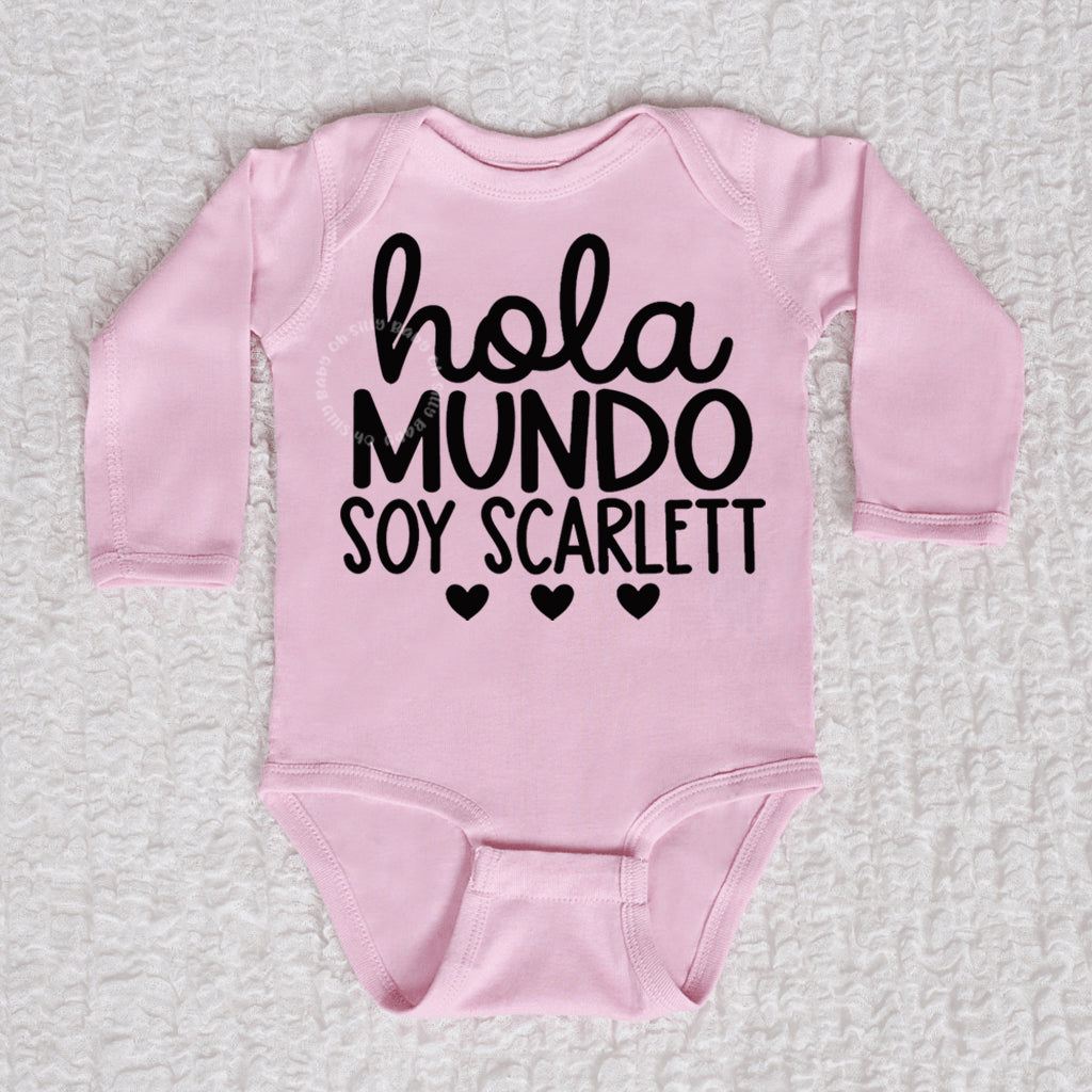 Hola Mundo Girl Personalized Baby Bodysuit Oh Silly Baby