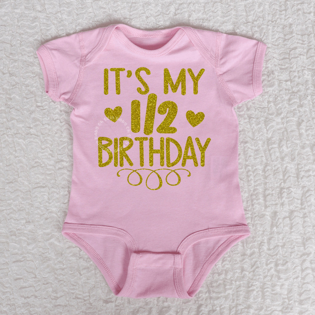 Half Birthday Short Sleeve Pink Bodysuit