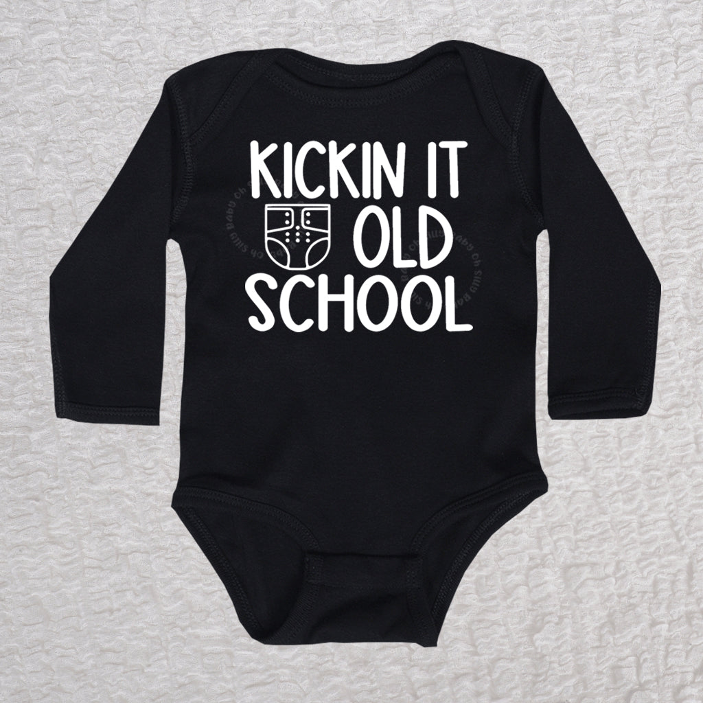 Kickin It Old School Long Sleeve Black Bodysuit