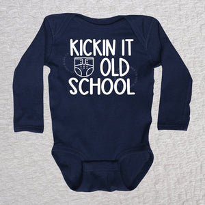 Kickin It Old School Long Sleeve Navy Bodysuit