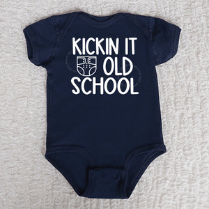 Kickin It Old School Short Sleeve Navy Bodysuit