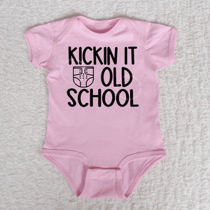 Kickin It Old School Short Sleeve Pink Bodysuit