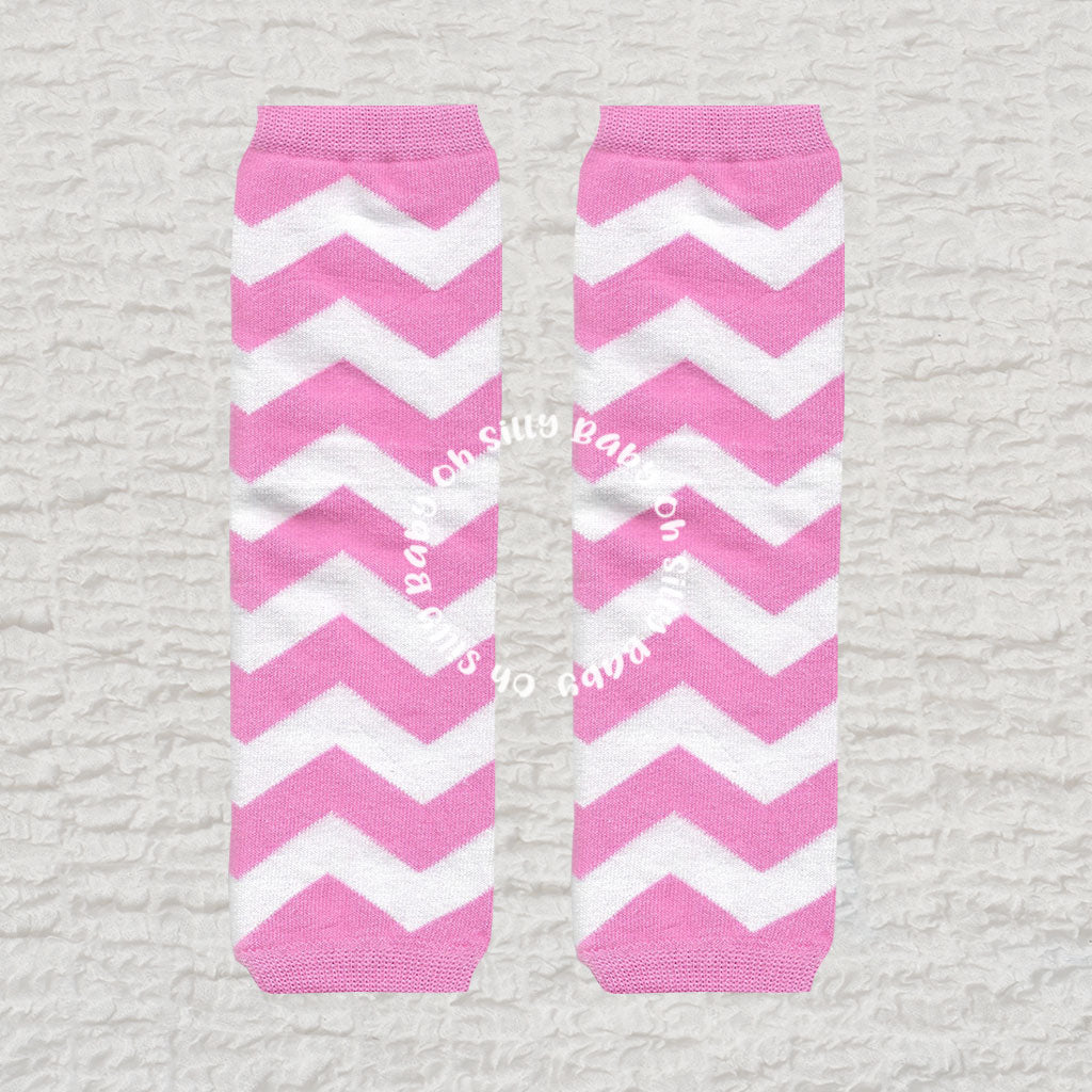 Light Pink and White Chevron Baby Leg Warmers