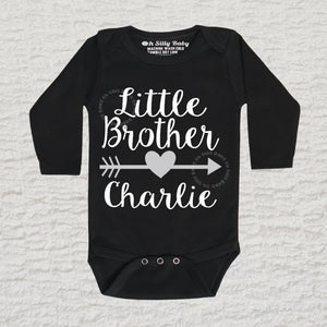 Little Brother Personalized Long Sleeve Black Onesie