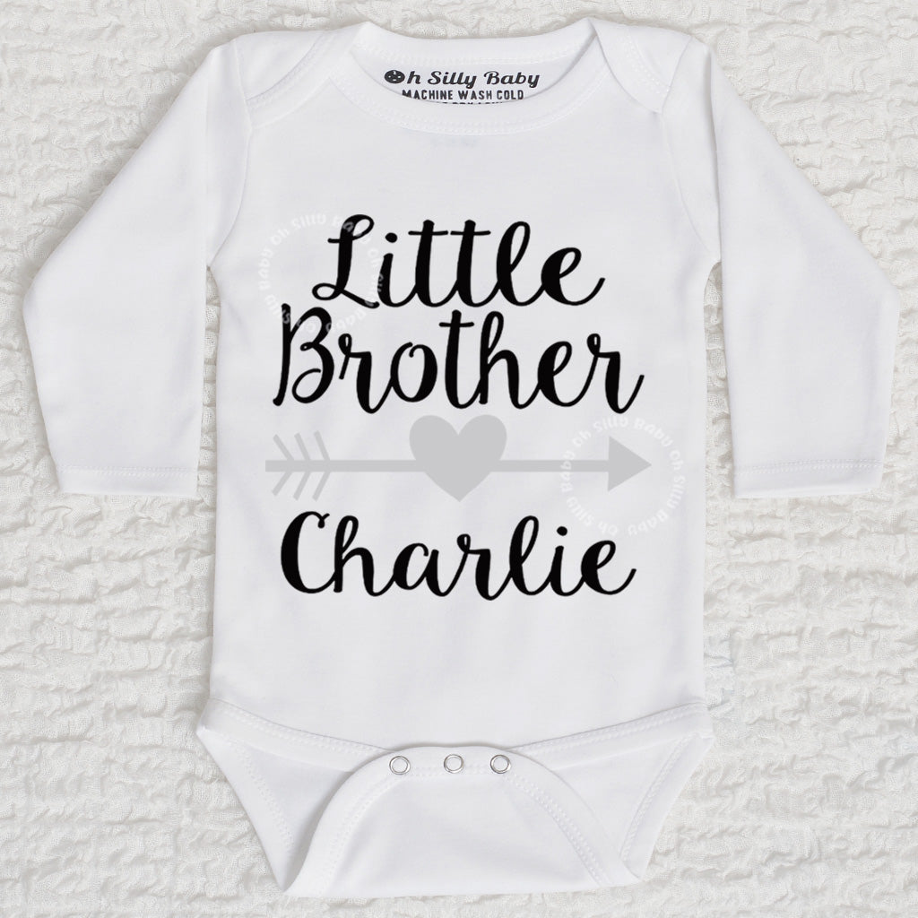 Little Brother Personalized Long Sleeve White Onesie