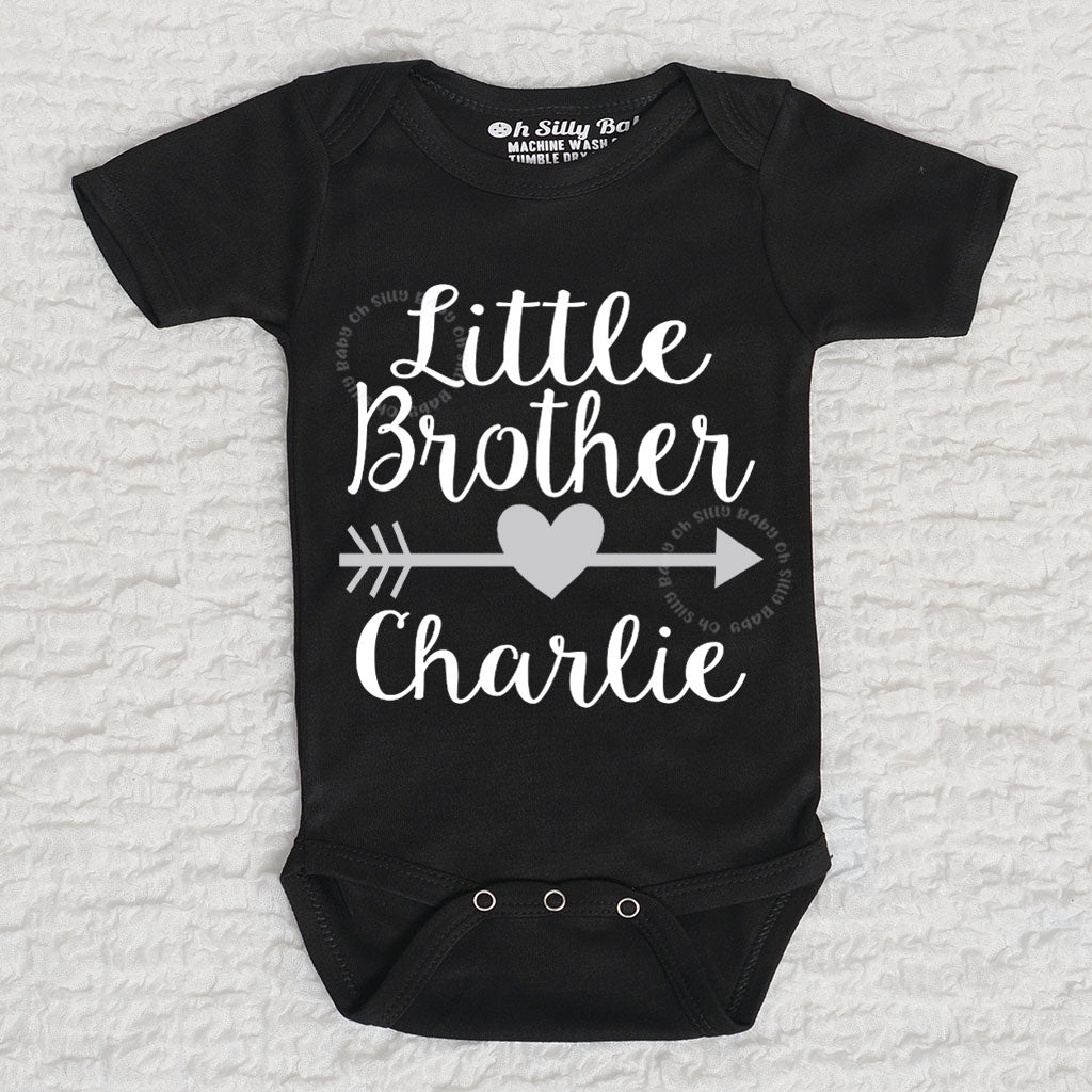 Little Brother Personalized Short Sleeve Black Onesie
