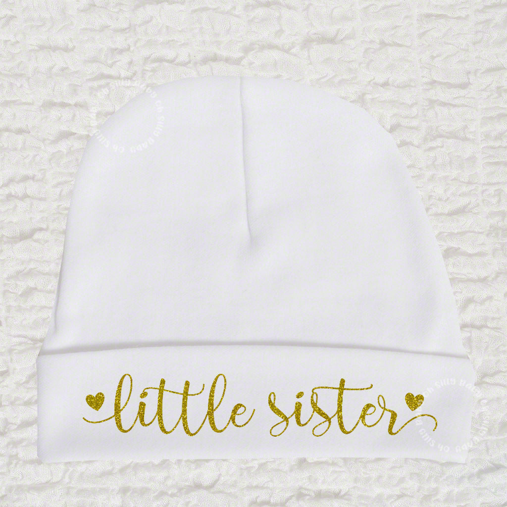 Little Sister White Baby Beanie Hat
