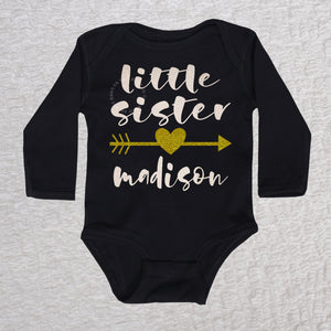 Little Sister Long Sleeve Black Bodysuit