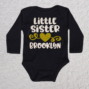 Little Sister Long Sleeve Black Bodysuit