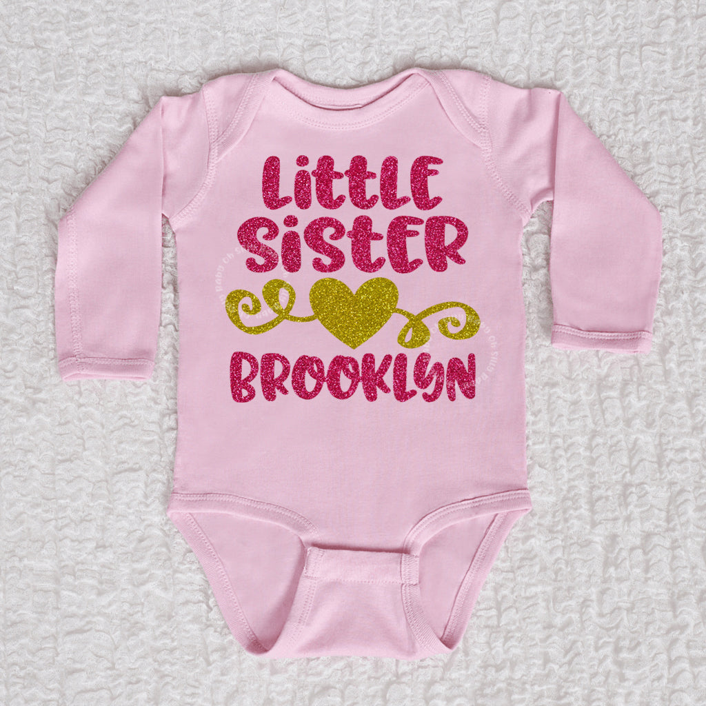 Little Sister Personalized Glitter Bodysuit or Shirt Oh Silly Baby