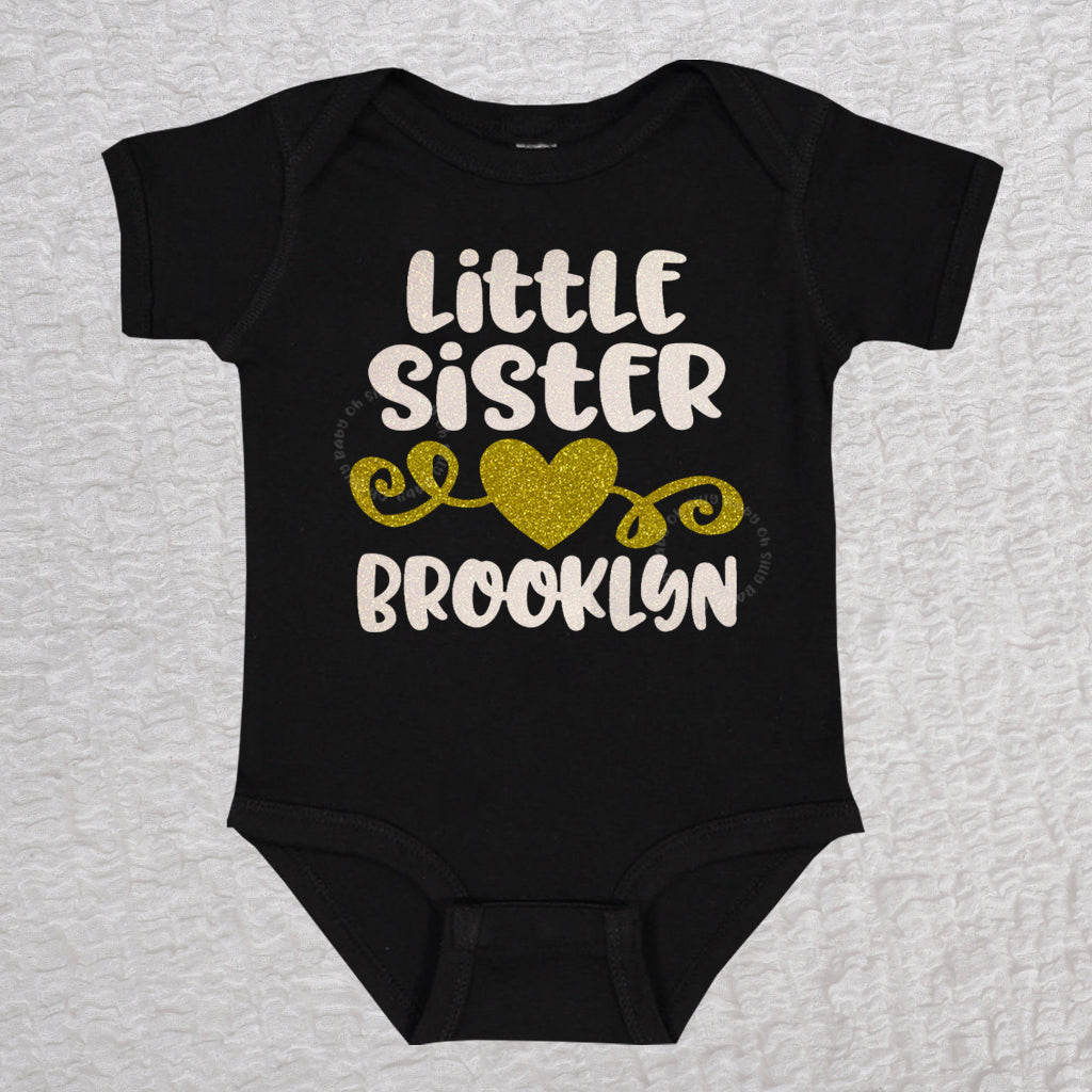 Little Sister Short Sleeve Black Bodysuit