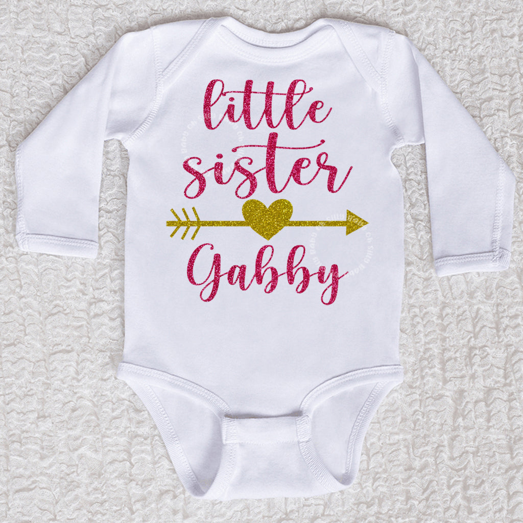 Little Sister Glitter Personalized Bodysuit or Tee Oh Silly Baby