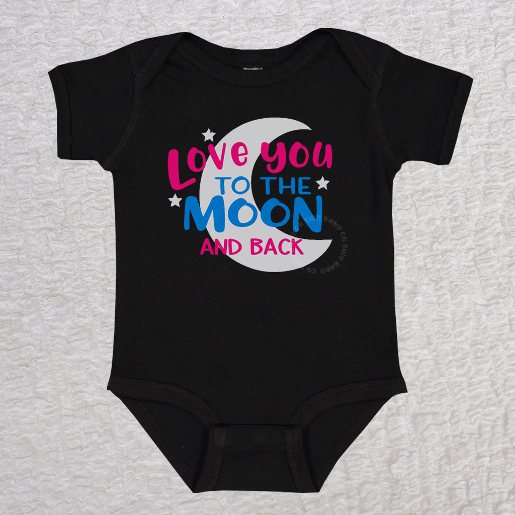 Love You To The Moon Short Sleeve Black Bodysuit