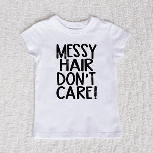 Messy Hair Short Sleeve Girl White Shirt