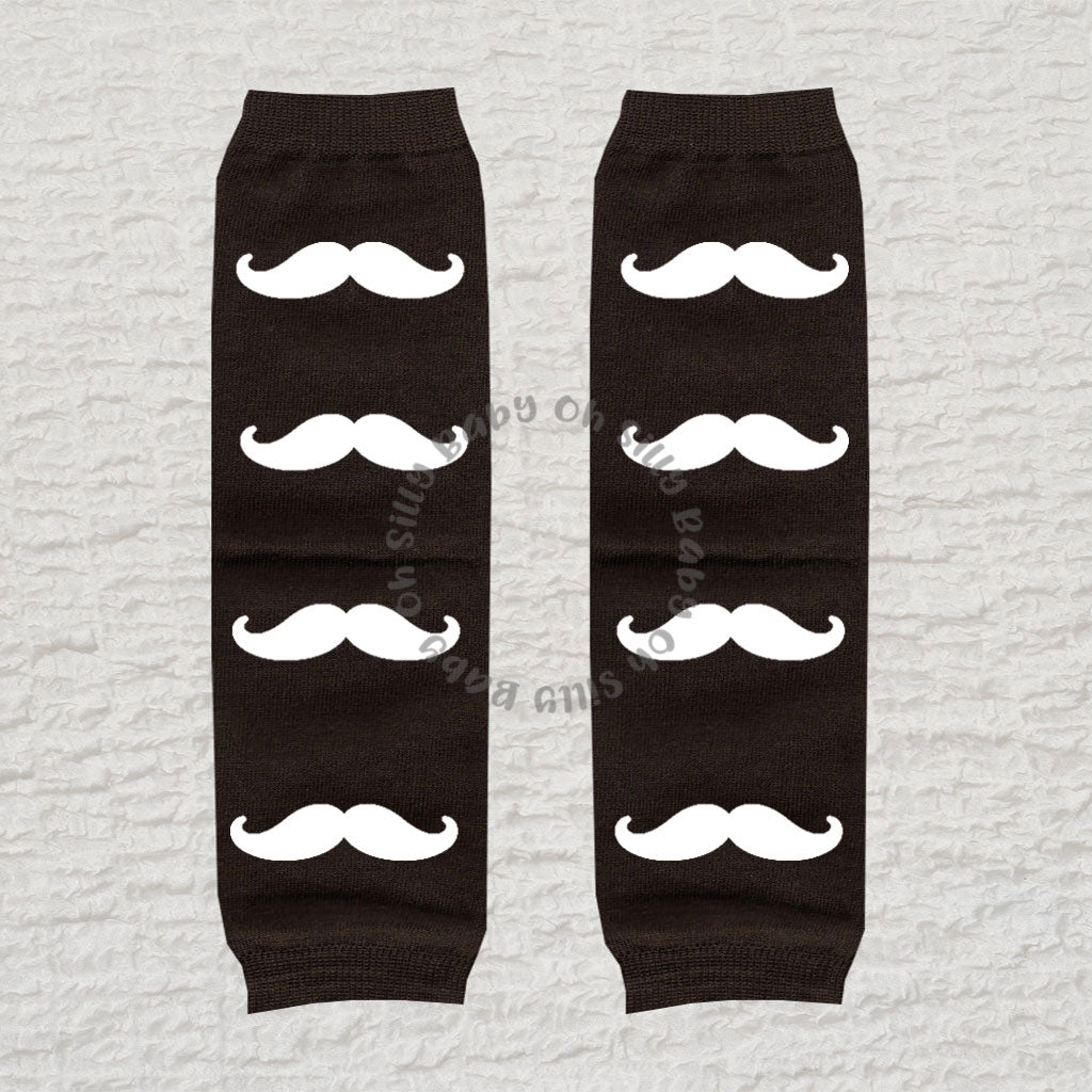 Mustache Bearly Brown Baby Leg Warmers