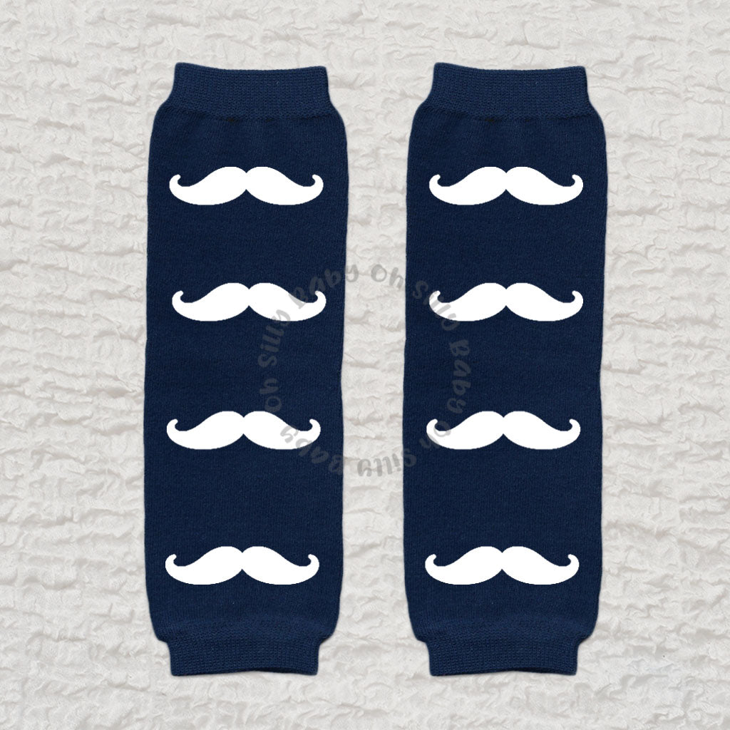 Mustache Navy Blue Baby Leg Warmers